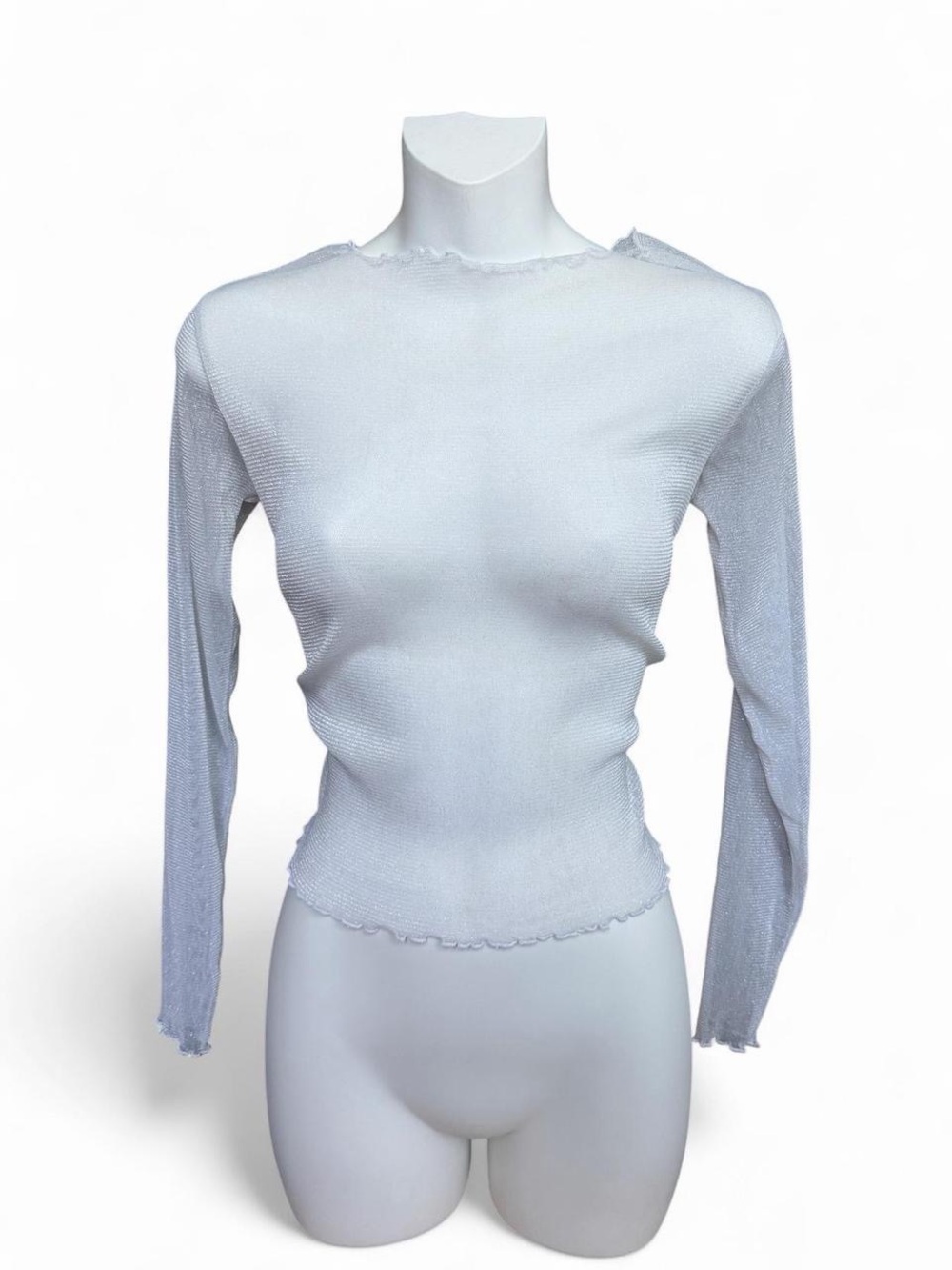 Brandy Melville White Ribbed Lettuce-Edge Long Sleeve Top